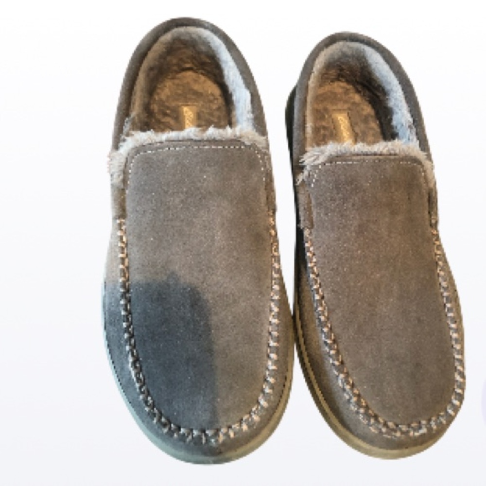 Eddie Bauer suede moccasin slipper loafers 8.5 Sherpa lining ECLECTIC Grandpa